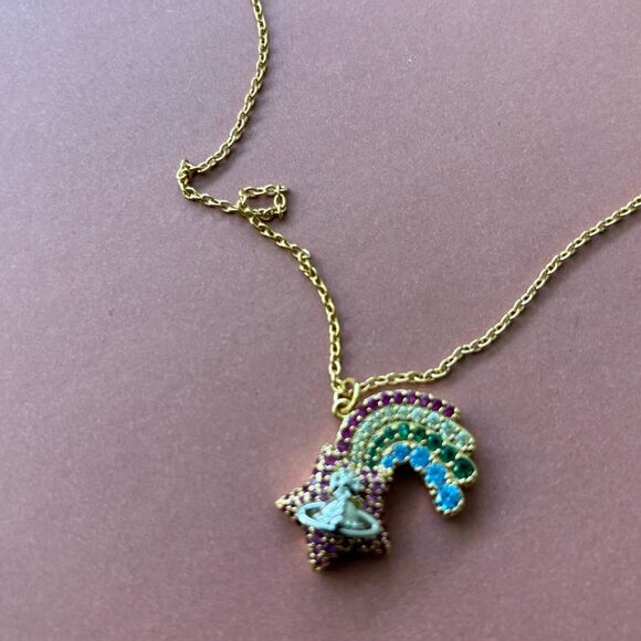 Nwit Vivienne Westwood Gold Rainbow Pendant Necklace - Picture 9 of 9